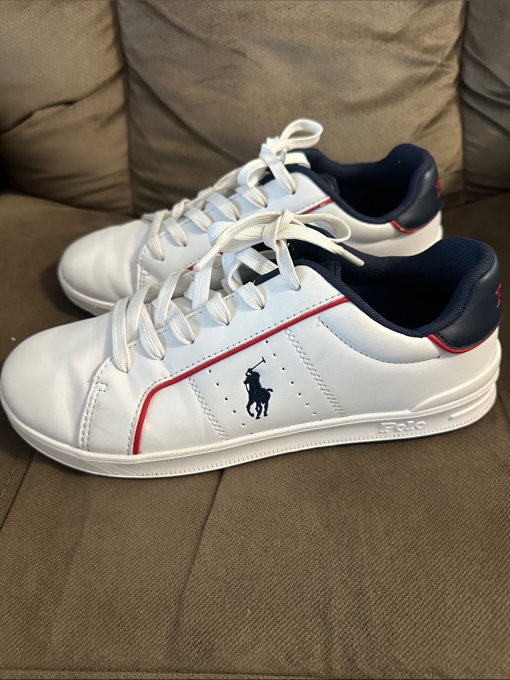 Polo by Ralph Lauren White Sneakers with Navy & Red Accents